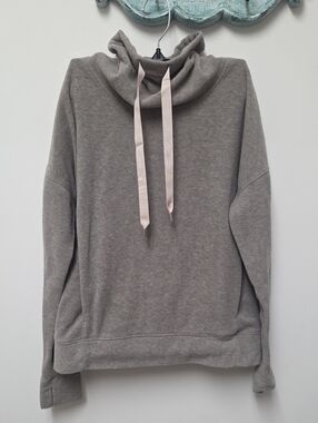 Lululemon Cozy Gray Funnel Neck Pullover with Pink Drawstrings